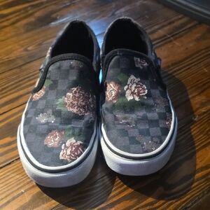 Vans Black Checkerboard Floral Slip-On Flats Size 6 Women